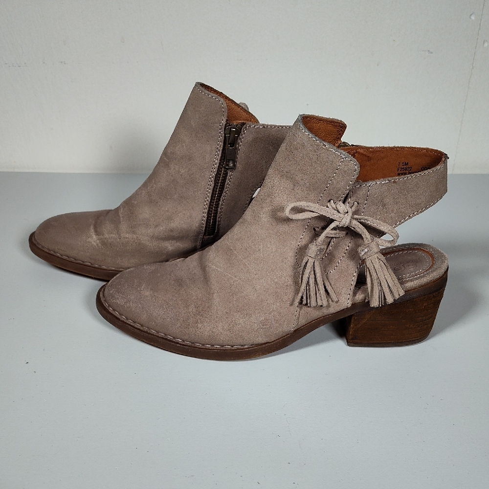Born Monikah suede slingback ankle booties in stone gray 7.5